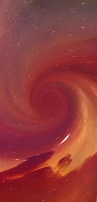 Vibrant swirl galaxy wallpaper with red and orange hues.