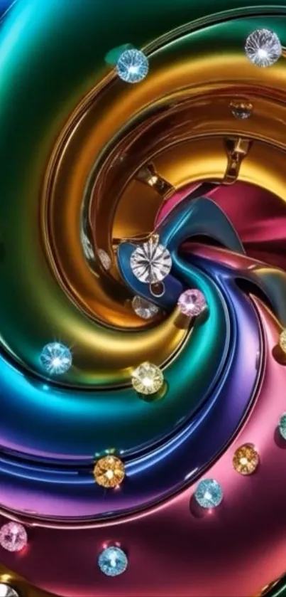 Abstract vibrant swirl with jewel elements.