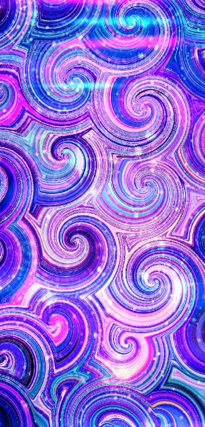 Colorful swirl pattern wallpaper with vivid blue and purple hues.