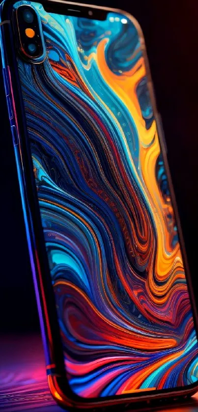 Vibrant swirl phone wallpaper with orange and blue colors.