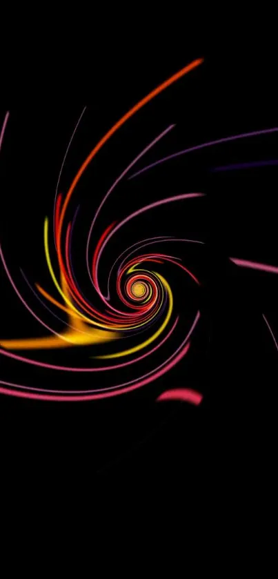 Vibrant neon swirl on a black background, creating a dynamic abstract design.