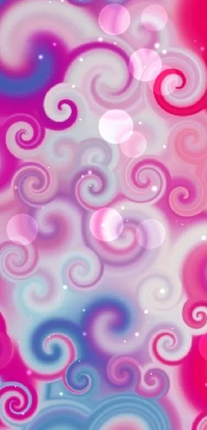 Vibrant pink and blue swirl pattern wallpaper.