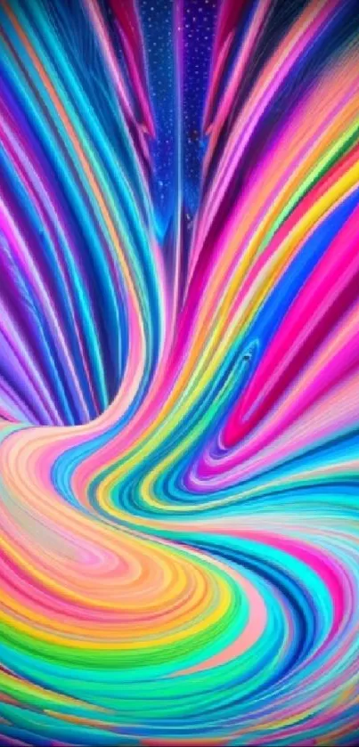 Vibrant and colorful abstract swirl mobile wallpaper with neon hues.