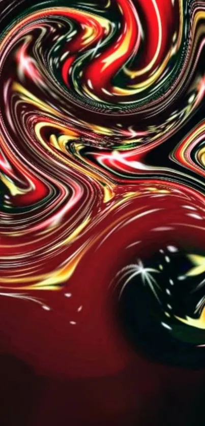 Abstract swirl design with red, green, and black hues for phone wallpaper.