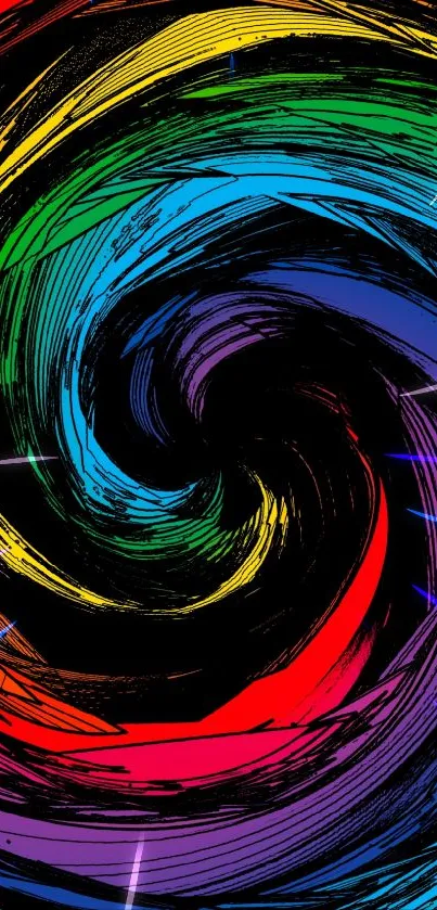 Vibrant rainbow swirl phone wallpaper with dynamic and colorful design.