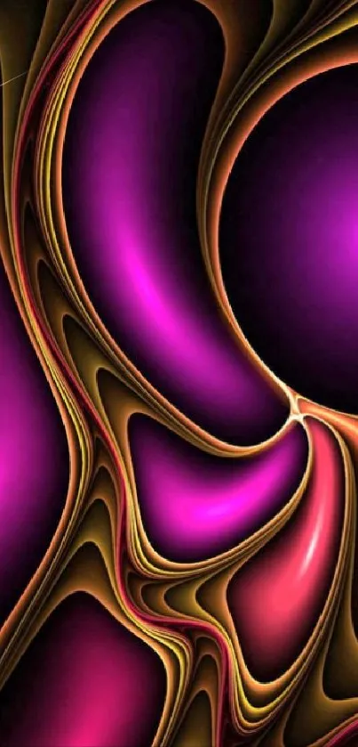 Vibrant abstract swirl wallpaper with purple and gold hues for mobile display.