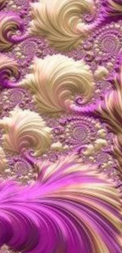 Pink abstract swirl wallpaper with intricate patterns.