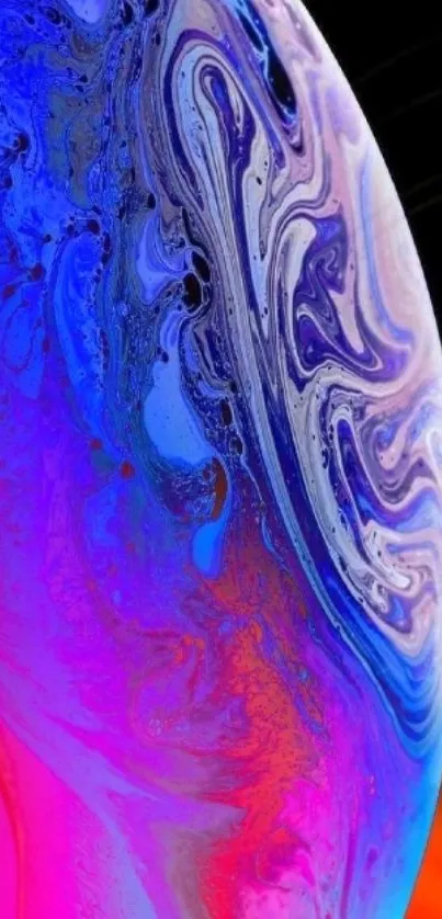 Vibrant swirl planet-like wallpaper with blue and pink hues.