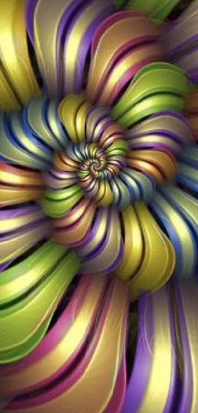 Colorful 3D abstract art with vibrant swirling design in golden and purple tones.