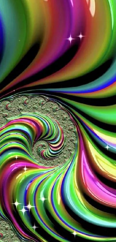 Vibrant swirling abstract wallpaper with rainbow colors.