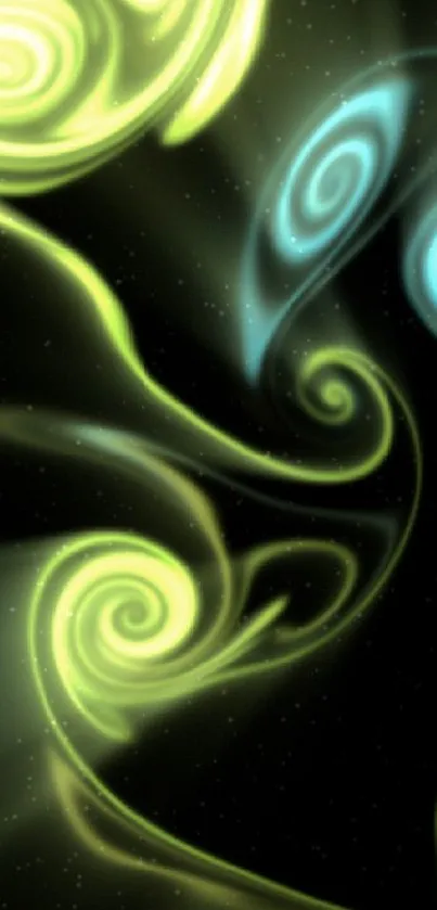 Vibrant neon swirls against dark backdrop.