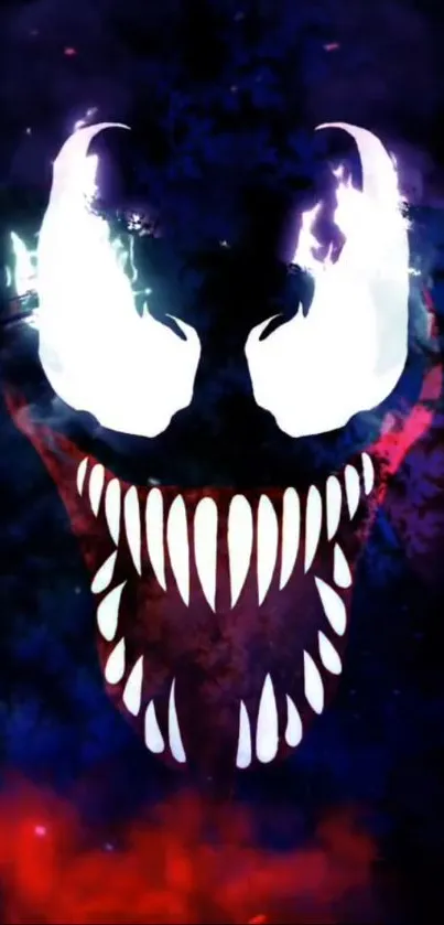 Abstract dark symbiote face art wallpaper with vibrant colors.