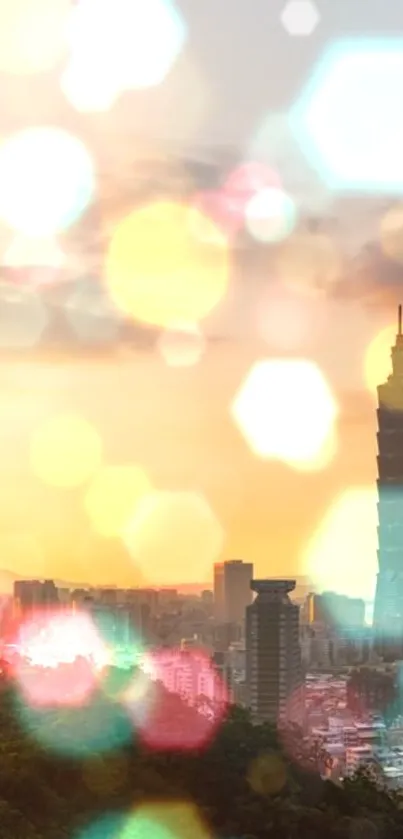 Taipei skyline with vibrant bokeh effect wallpaper.