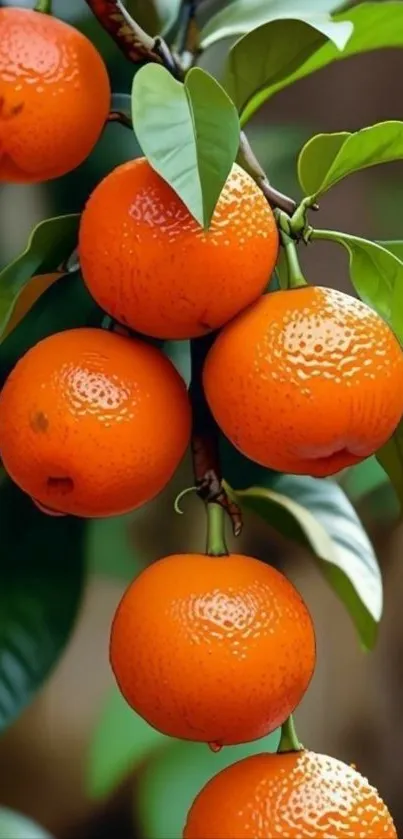 Cluster of vibrant tangerines on a leafy branch.