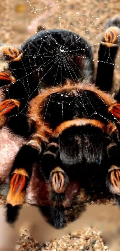 Close-up of a vibrant tarantula on a rock with intricate details.