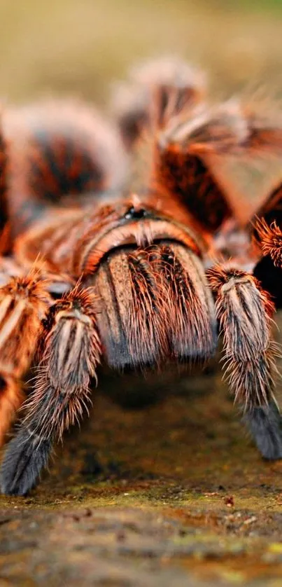 Close-up of a tarantula showcasing its vivid orange-brown coloring and textures.