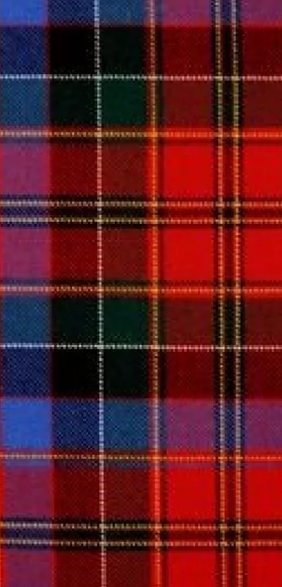 Vibrant red, blue, and black tartan plaid mobile wallpaper.