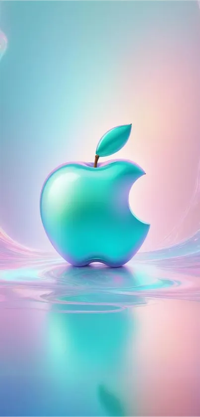 Teal Apple logo with pastel gradient background.