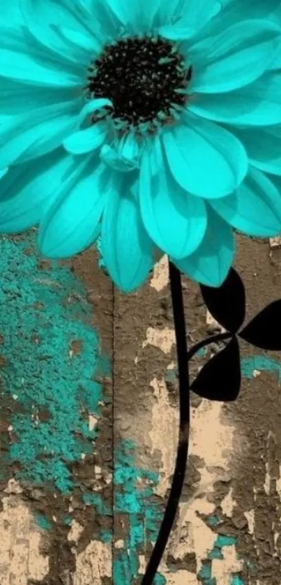 Teal flower on textured background wallpaper