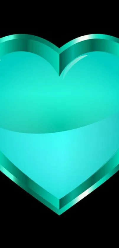 Stylish teal heart wallpaper with black background.