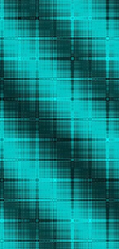 Vibrant turquoise plaid wallpaper with a dynamic grid pattern for phone screens.