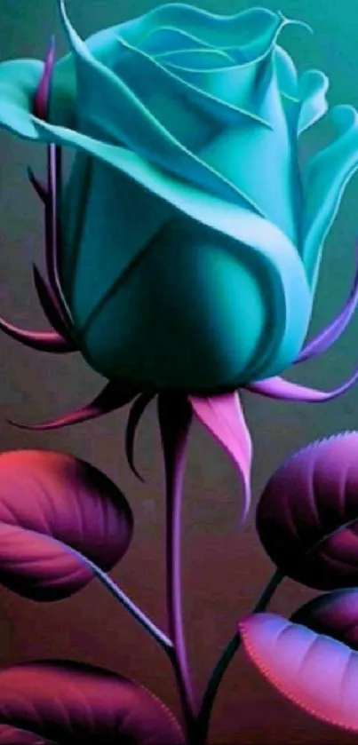 Teal rose with vibrant leaves mobile wallpaper.