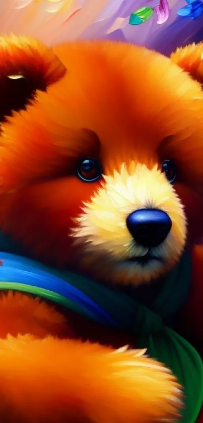 Vibrant teddy bear wallpaper with colorful artistic design.
