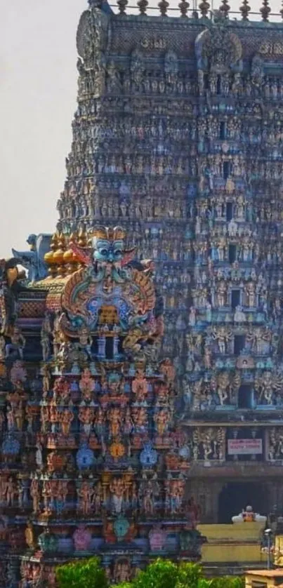 Colorful Indian temple with intricate sculptures.