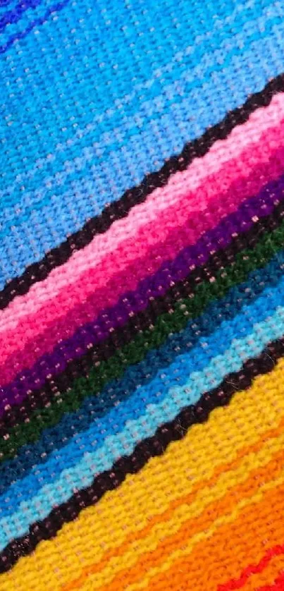 Vibrant textile pattern with colorful woven stripes.