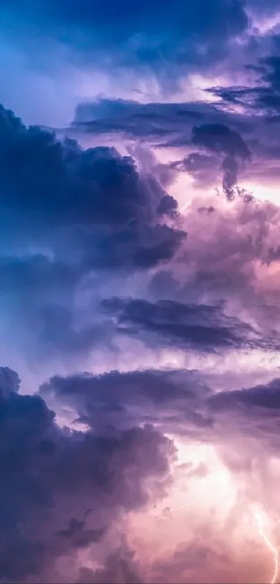 Vibrant blue and purple thunderstorm with lightning.