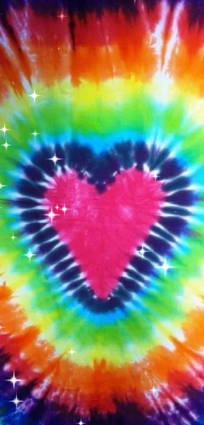 Vibrant tie-dye wallpaper with heart design.