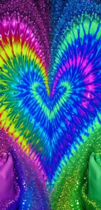 Colorful tie-dye heart with vibrant rainbow hues.