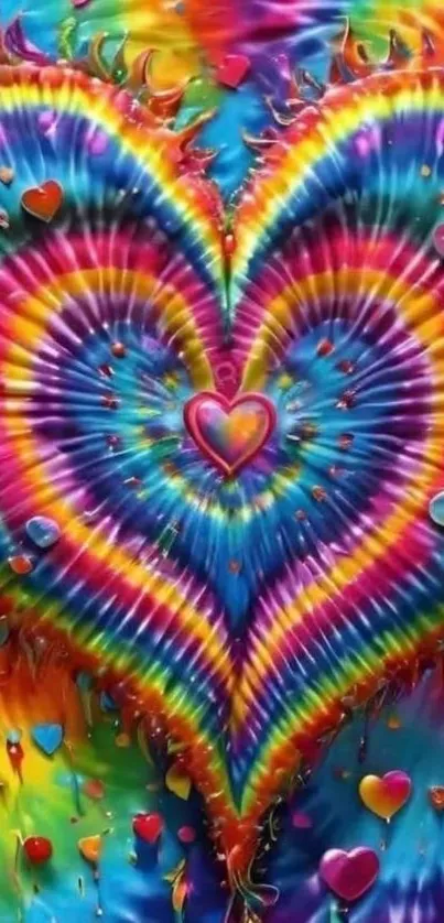 Vibrant tie-dye heart with rainbow colors.