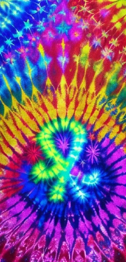 Vibrant tie-dye wallpaper with a colorful, swirling pattern.