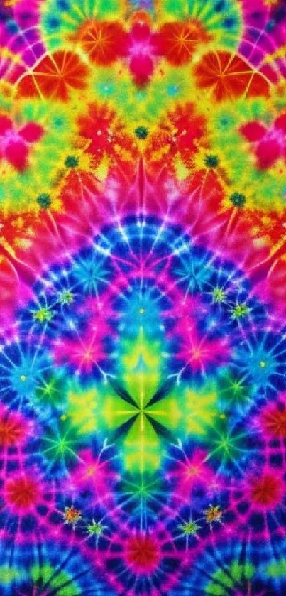 Colorful tie-dye pattern wallpaper with vibrant psychedelic design.