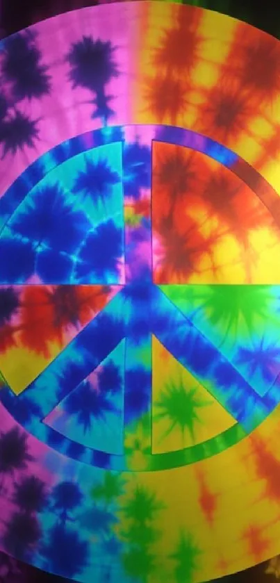 Vibrant tie-dye peace symbol wallpaper for mobile.