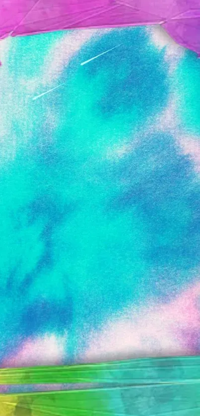 Vibrant tie-dye wallpaper with teal, purple, and pink hues.