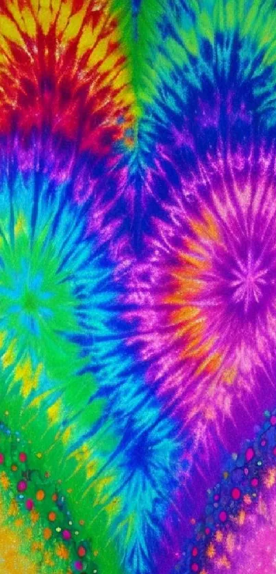 Vibrant tie-dye spiral mobile wallpaper with colorful patterns.