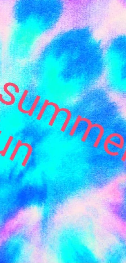 Vibrant tie-dye wallpaper with summer fun text in blue and pink hues.