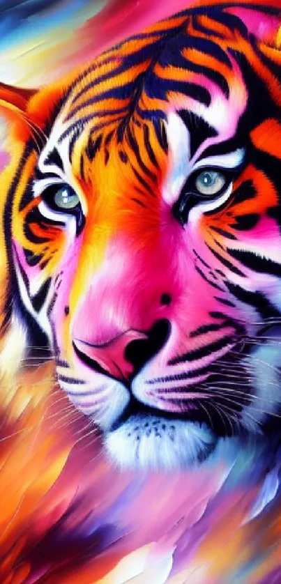 Vibrant and colorful tiger illustration for mobile wallpaper.