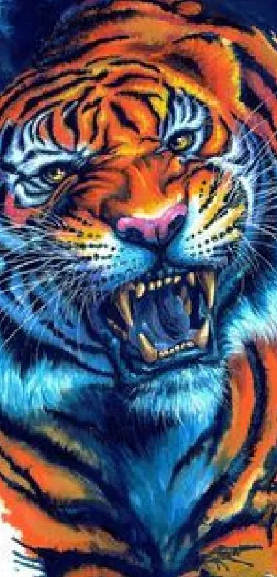 Vibrant and colorful fierce tiger art wallpaper.