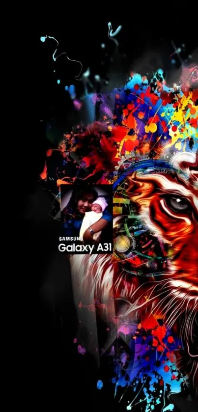 Vibrant tiger art wallpaper with dynamic colors for mobile.