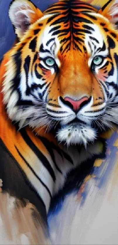 A vibrant and artistic painting of a tiger, perfect for a phone wallpaper.