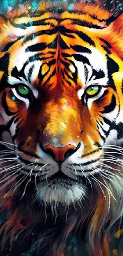 Majestic tiger art with vibrant colors and artistic splashes.