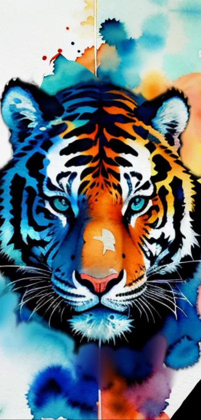 Vibrant watercolor tiger art wallpaper for mobile phone screen.