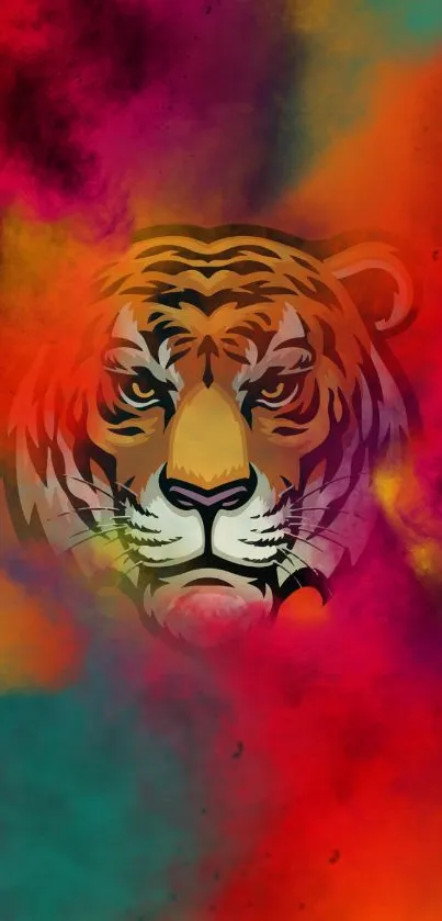 Vibrant tiger art with colorful abstract hues.