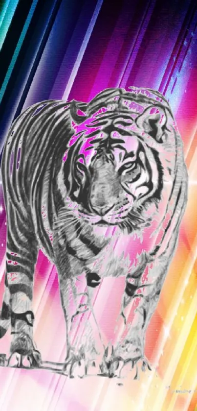 Colorful abstract tiger art wallpaper with vibrant multicolor design.