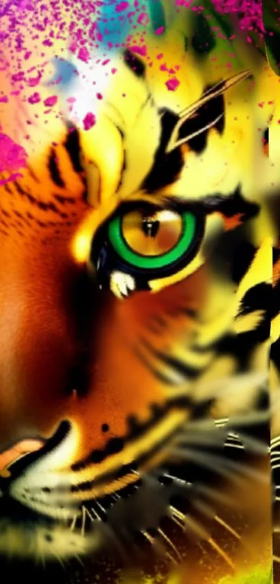 Close-up of colorful tiger artwork with vibrant colors and intricate patterns.