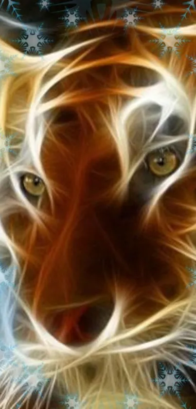 Vibrant digital artwork of a tiger with fractal designs and bright colors.