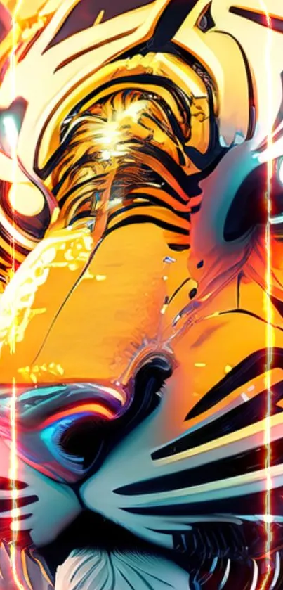 Vibrant digital art of a tiger in bold colors for mobile wallpaper.